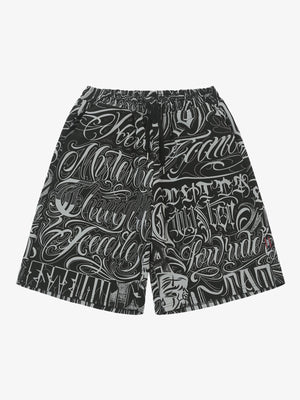 Black & White Graphic Lounge Shorts – Elastic Waist Drawstring Streetwear Shorts