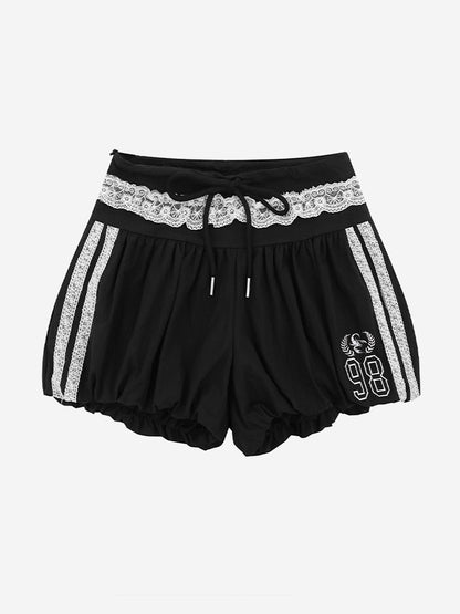 Lace Trim Bubble Casual Shorts