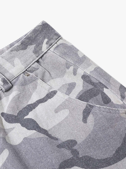 Snow Camouflage Machete Wide-Leg Cargo Barrel Pants - 2548 