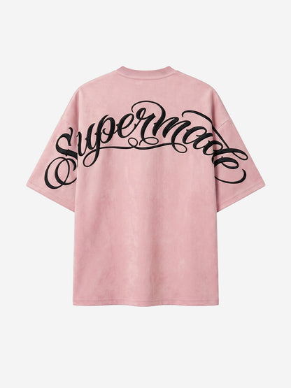 Red Lip Embroidered Suede Tee