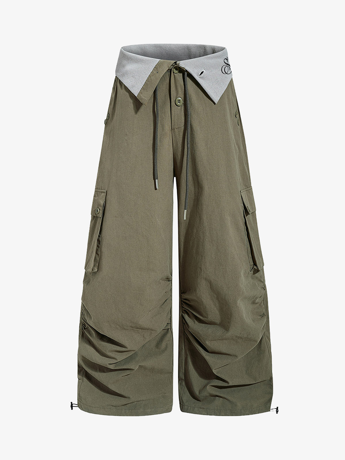 Faux Two-Piece Wide-Leg Paratrooper Pants