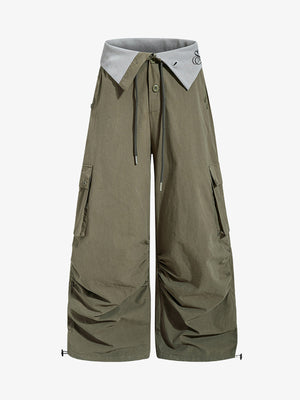 Faux Two-Piece Wide-Leg Paratrooper Pants