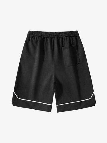 Retro Letter-Stamped Suede Drawstring Shorts 