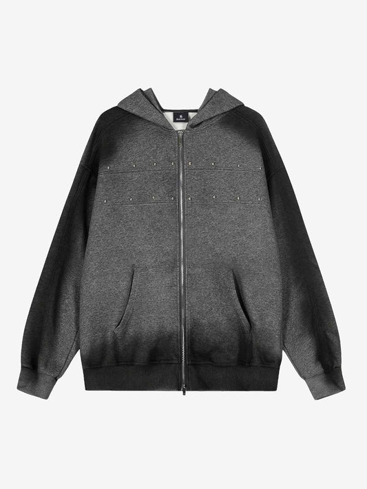 Distressed Studded Gradient Zip Up Hoodie 