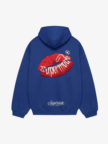 Oversized Hoodie with Lip Print Embroidery