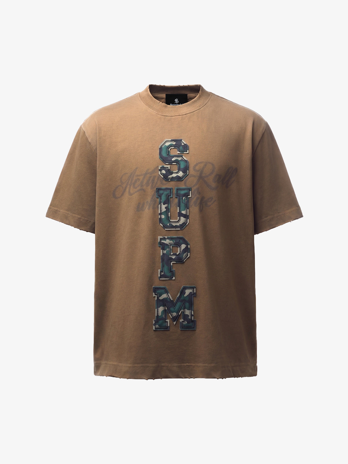 Camo Letter Patchwork Casual T-Shirt