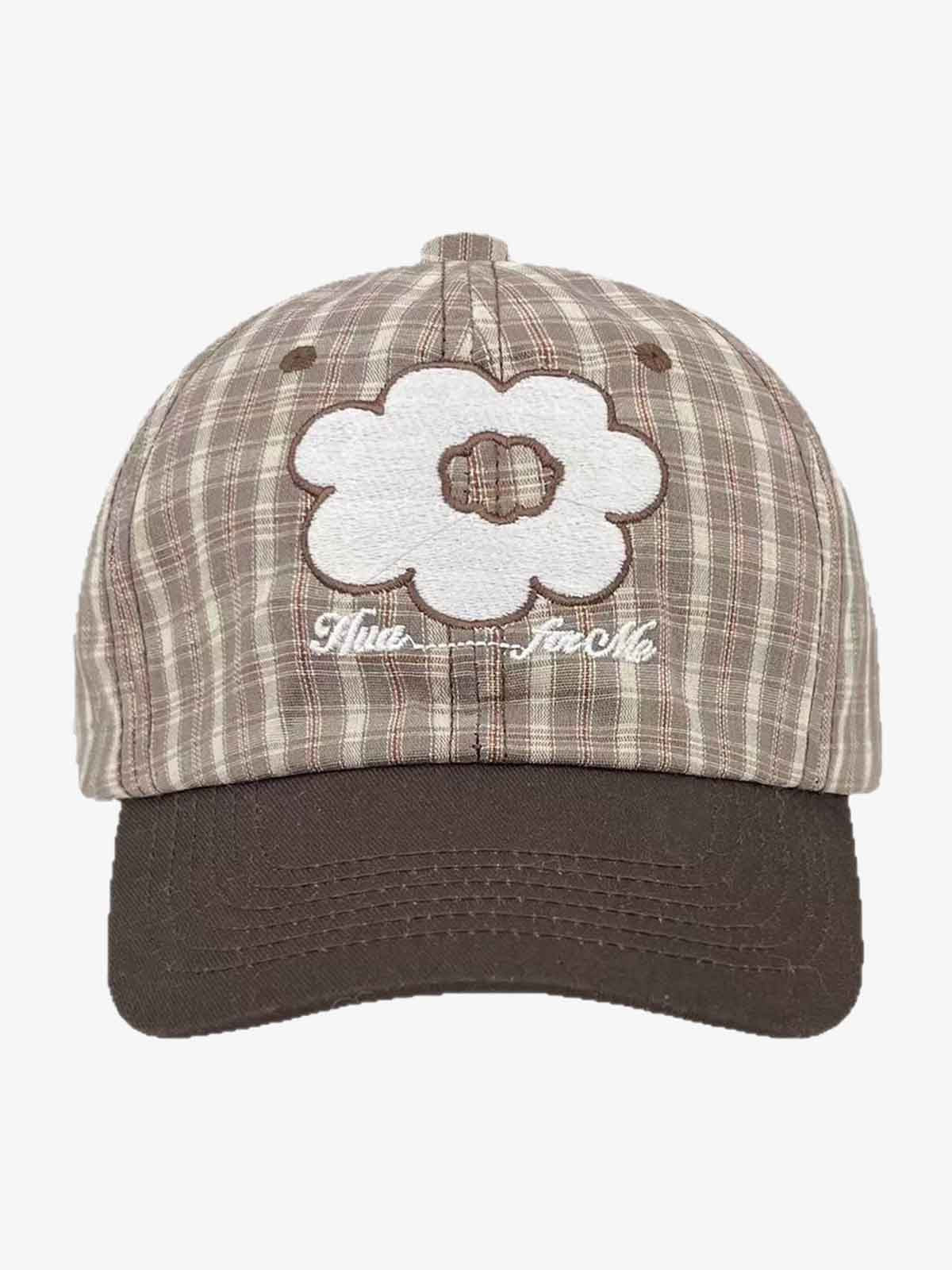 Plaid Floral Embroidered Baseball Cap