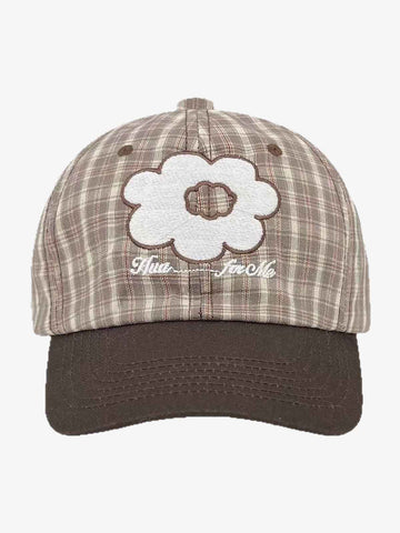 Plaid Floral Embroidered Baseball Cap