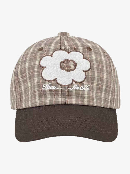 Plaid Floral Embroidered Baseball Cap