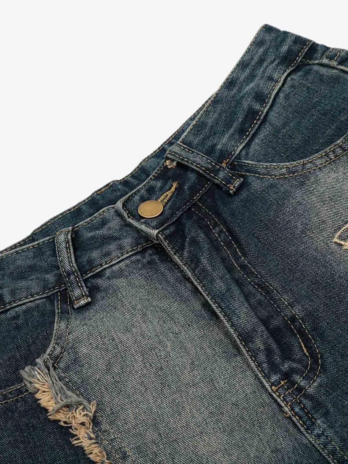 Vintage Embroidered Washed Raw-Edge Graffiti Scimitar Jeans 