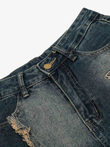 Vintage Embroidered Washed Raw-Edge Graffiti Scimitar Jeans 