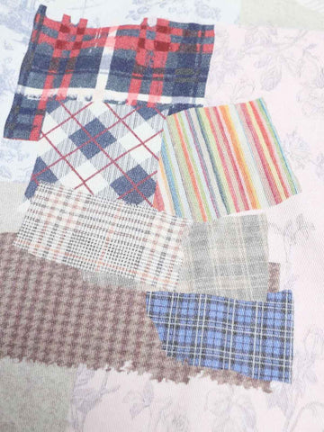 Cotton Patchwork Wide Leg Pants with Equestrian Print and Plaid Details 