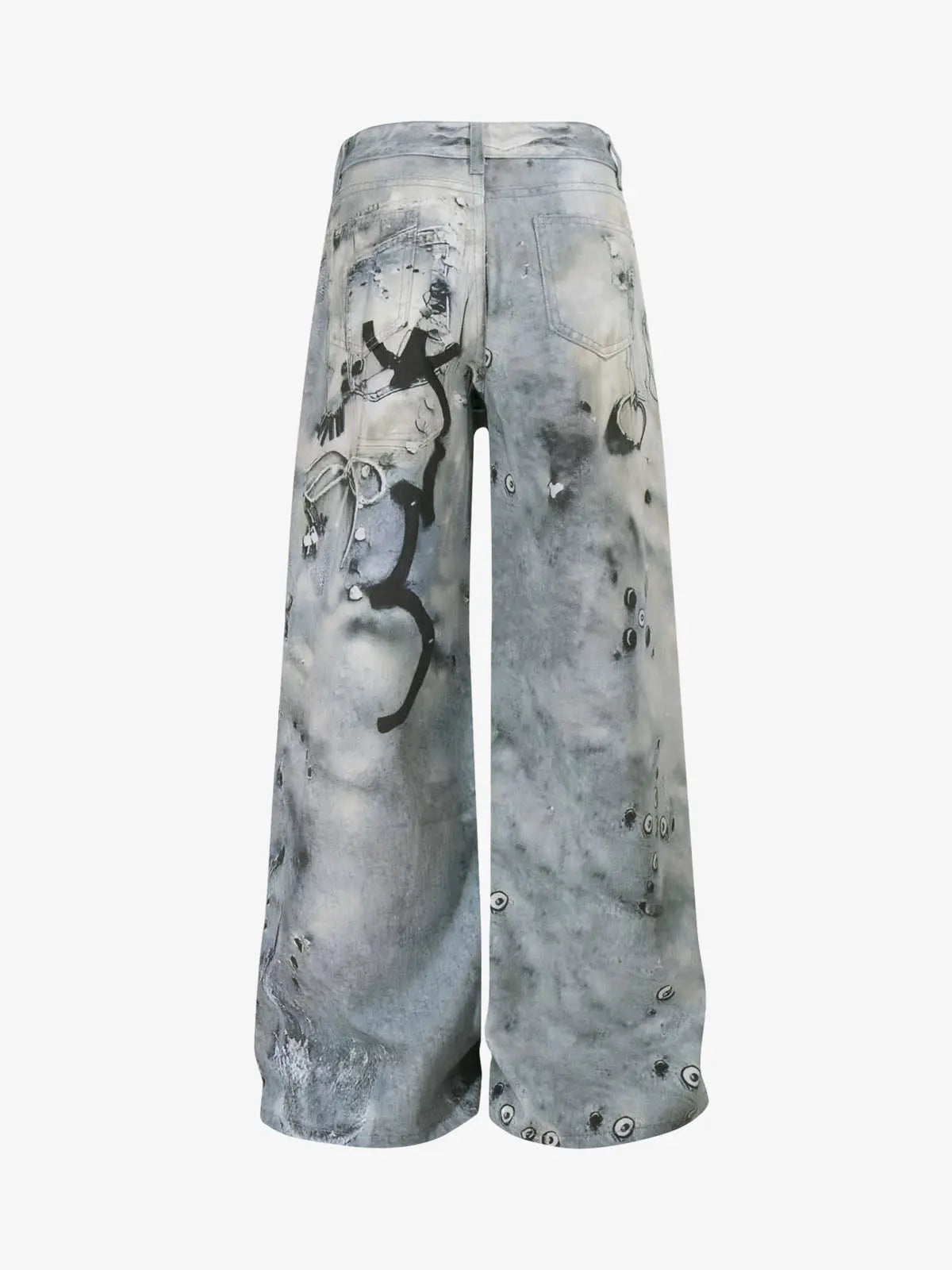 Abstract 3D Digital Print Wide-Leg Jeans 