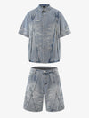 Washed Black Branch Print Deconstructed Denim Set 