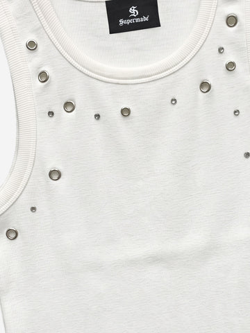 Punk Metal Grommet Ribbed Vest
