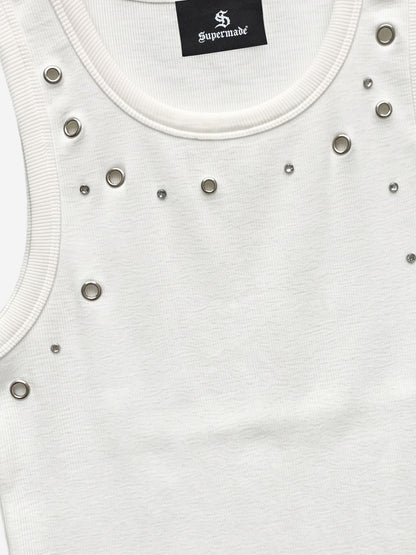 Punk Metal Grommet Ribbed Vest