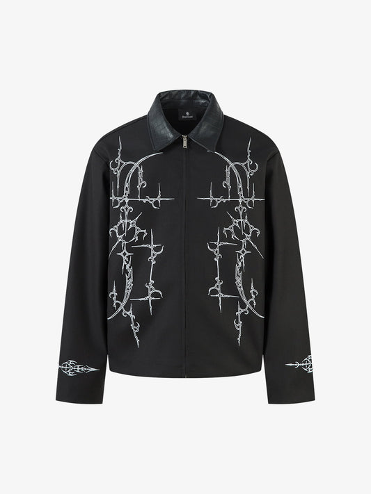 Street Gothic PU Leather Collar With Thorn Print Jacket - 2620 