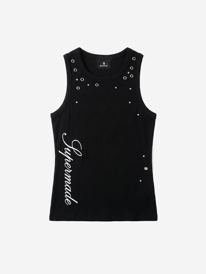 Punk Metal Grommet Ribbed Vest