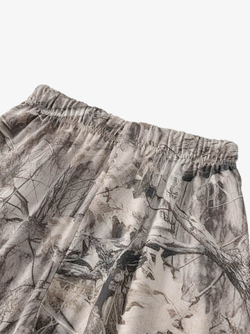 Camouflage Print Lightweight Shorts – Elastic Waist Drawstring Utility Shorts