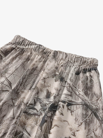 Camouflage Print Lightweight Shorts – Elastic Waist Drawstring Utility Shorts