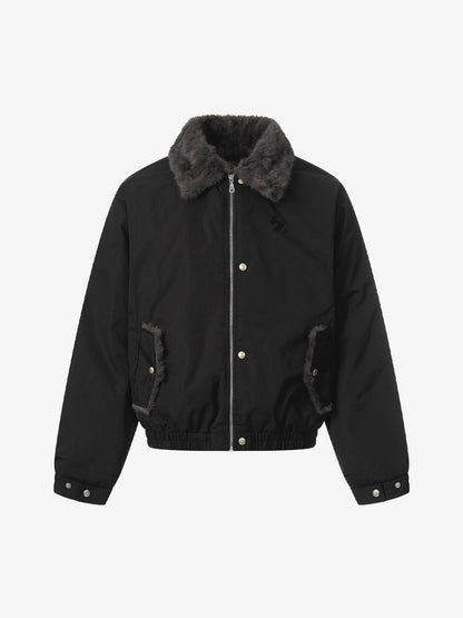 Faux Fur Collar Zipper Padded Bomber Jacket 