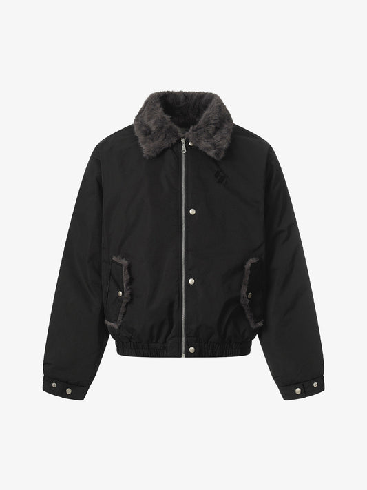 Faux Fur Collar Zipper Padded Bomber Jacket 