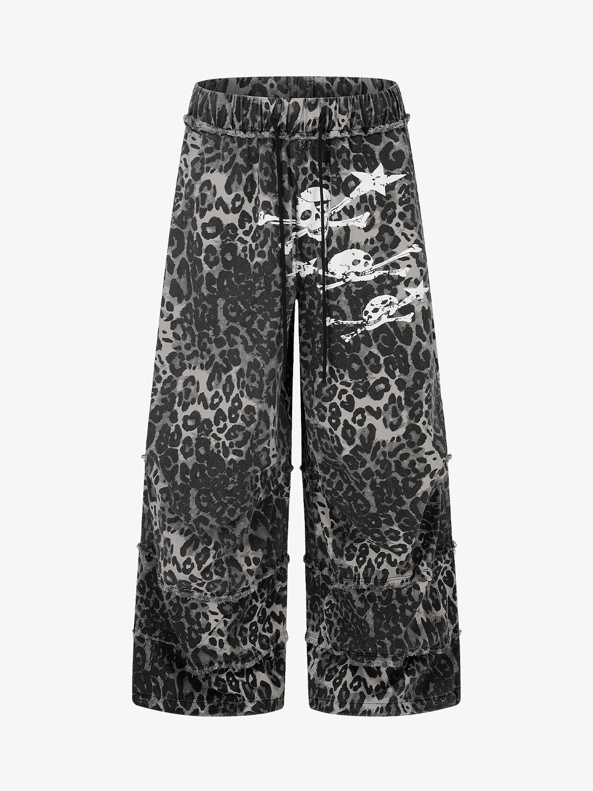 Leopard Print Cropped Pants – Wide-Leg Cotton Blend with Raw Hem
