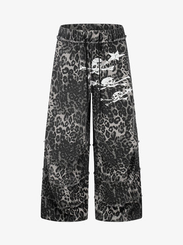 Leopard Print Cropped Pants – Wide-Leg Cotton Blend with Raw Hem