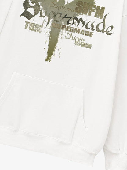 Vintage Washed Angel Halo Distressed Letter Graphic Hoodie 