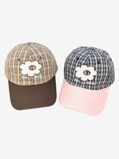 Plaid Floral Embroidered Baseball Cap