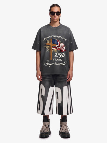 Cross Flag Graphic Washed T-Shirt