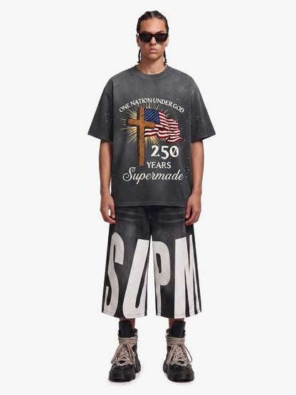 Cross Flag Graphic Washed T-Shirt