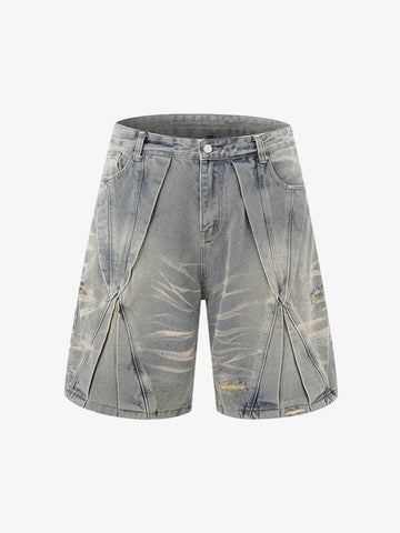 Washed Black Branch Print Deconstructed Denim Set 