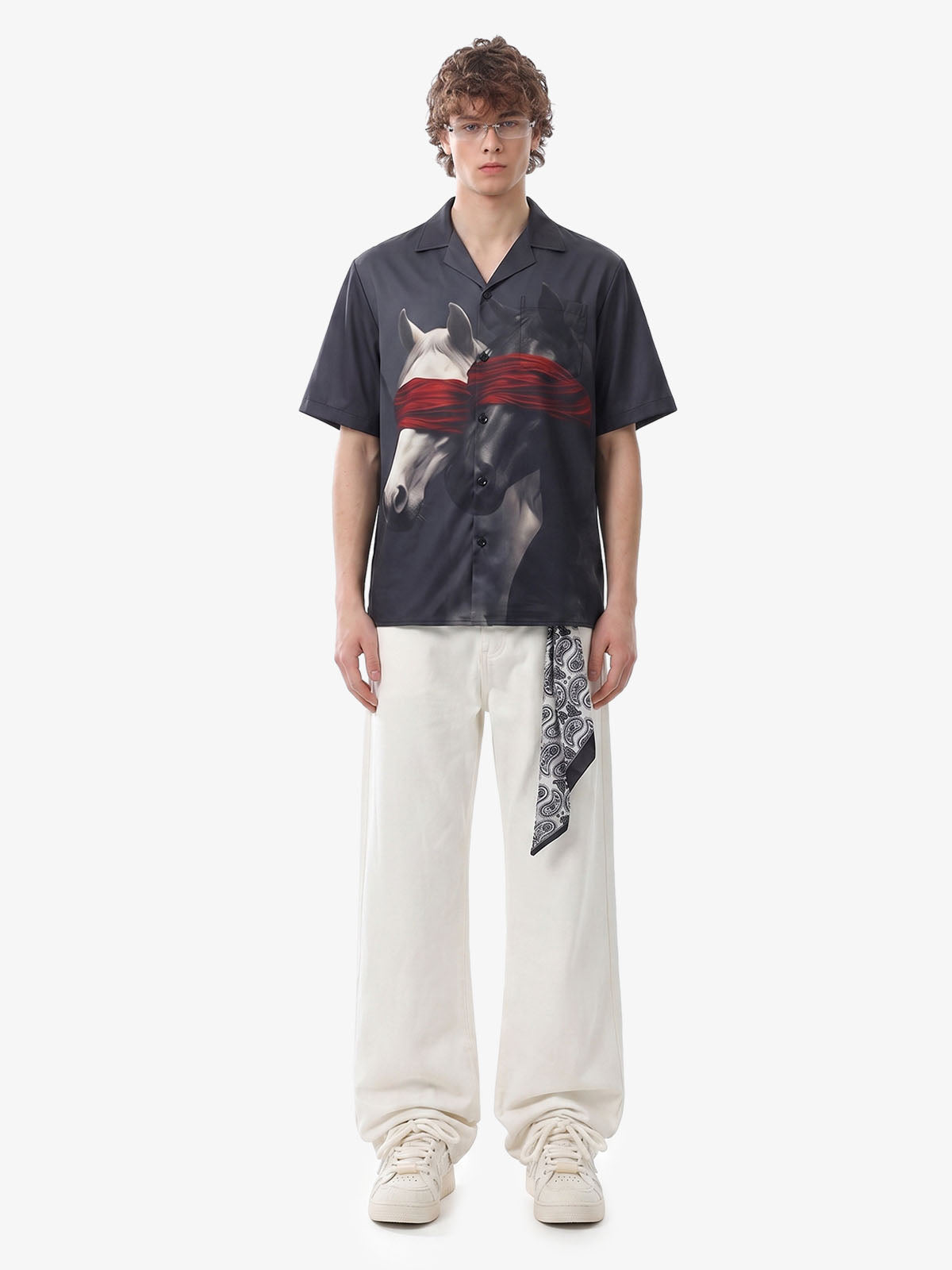 Red Blindfold Horse Hawaiian Shirt