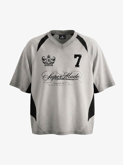 Faux Suede Panel Graphic T-Shirt