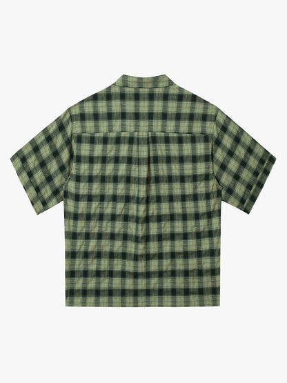 Plaid Applique Printed Short Sleeve Shirt - 2463 