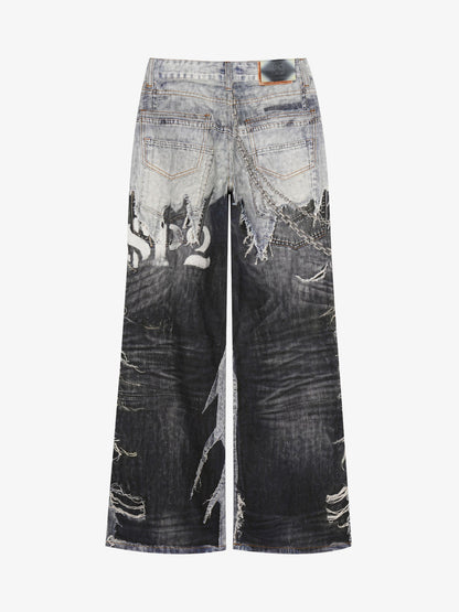Punk-Style Baggy Wide-Leg Jeans