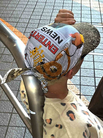 Newspaper Print Lace-Up Brim Cap