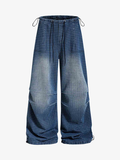 Grid Print Cotton-Linen Drawstring Shorts – Relaxed Fit Casual Streetwear