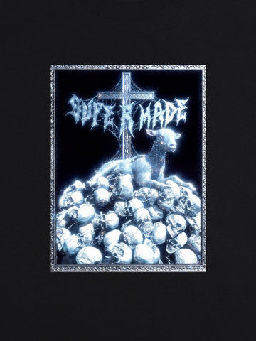 The Supermade-Cotton Black And White"The Silence Of The Lambs" T-Shirt With Gothic Cross And Skulls Graphic Print - Dark 