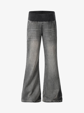 Ribbed Folded Waist Bootcut Jeans