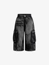 Grunge Wash Cargo Denim Shorts
