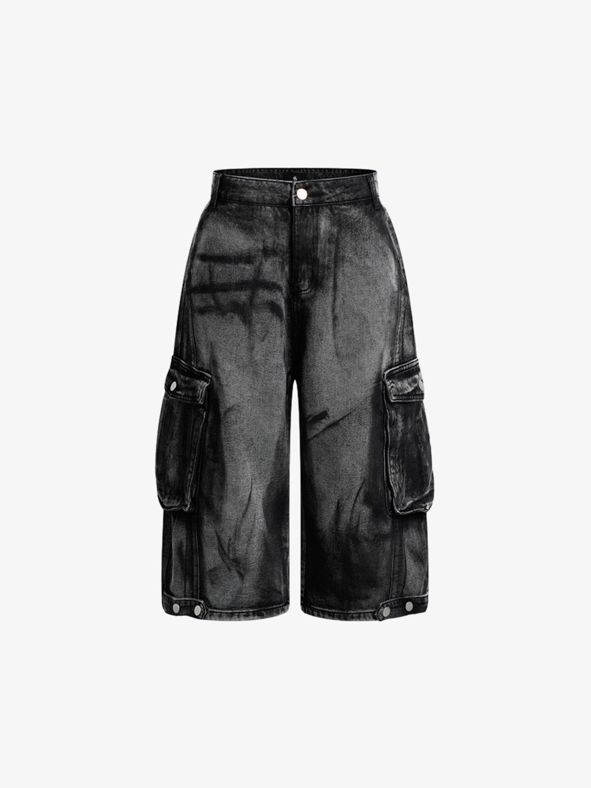 Grunge Wash Cargo Denim Shorts