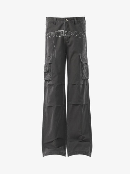 Vintage Belt Print Cargo Pants 