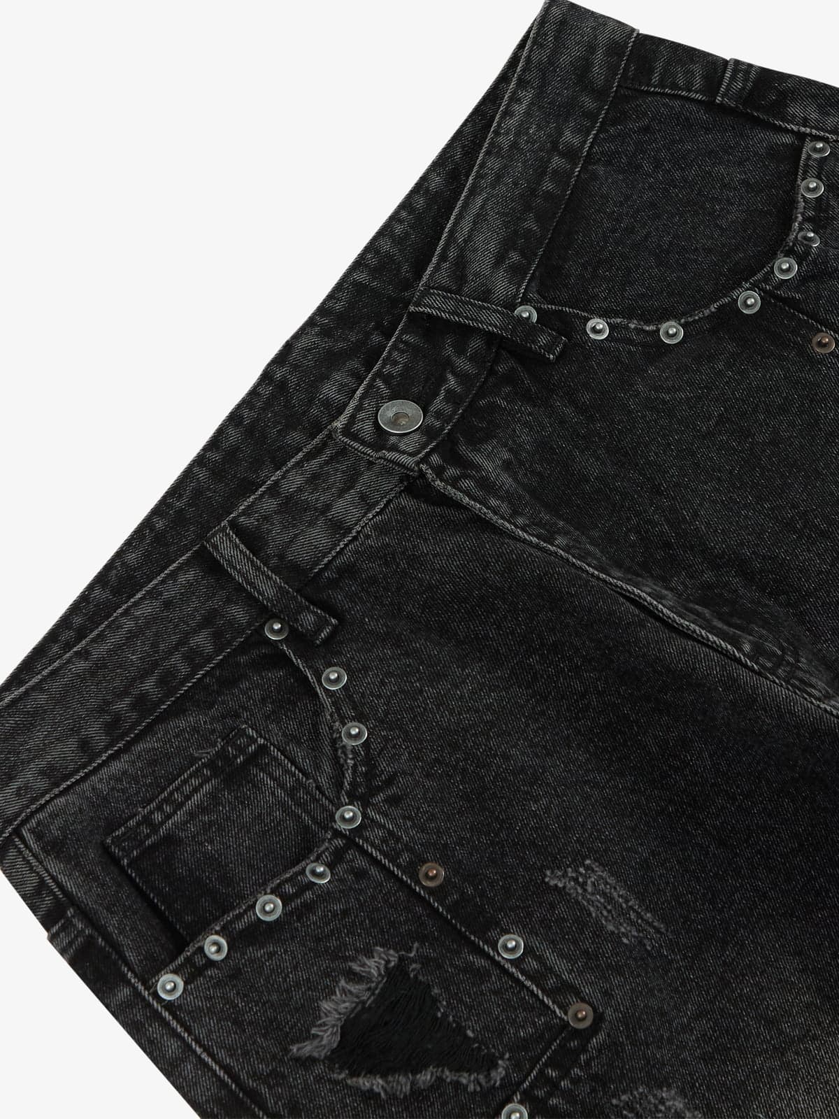 Vintage Washed Distressed Metal Ring Baggy Jeans 
