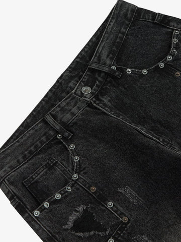Vintage Washed Distressed Metal Ring Baggy Jeans 