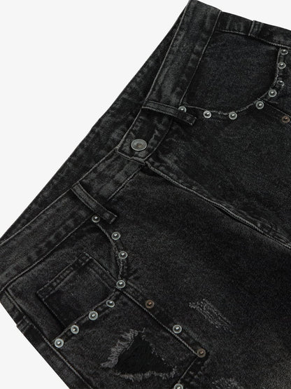 Vintage Washed Distressed Metal Ring Baggy Jeans 