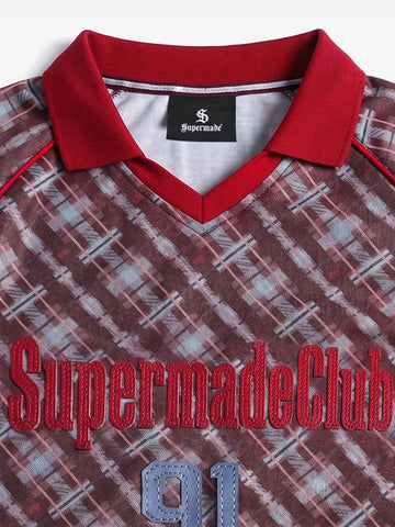 Y2K Plaid Lapel Slim-Fit T-Shirt