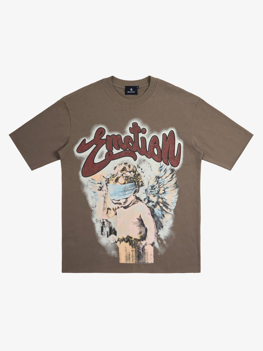 Retro Blindfold Angel Rhinestone Letter Graphic T-Shirt 