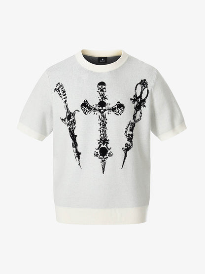Gothic Cross Graphic Knit T Shirt 